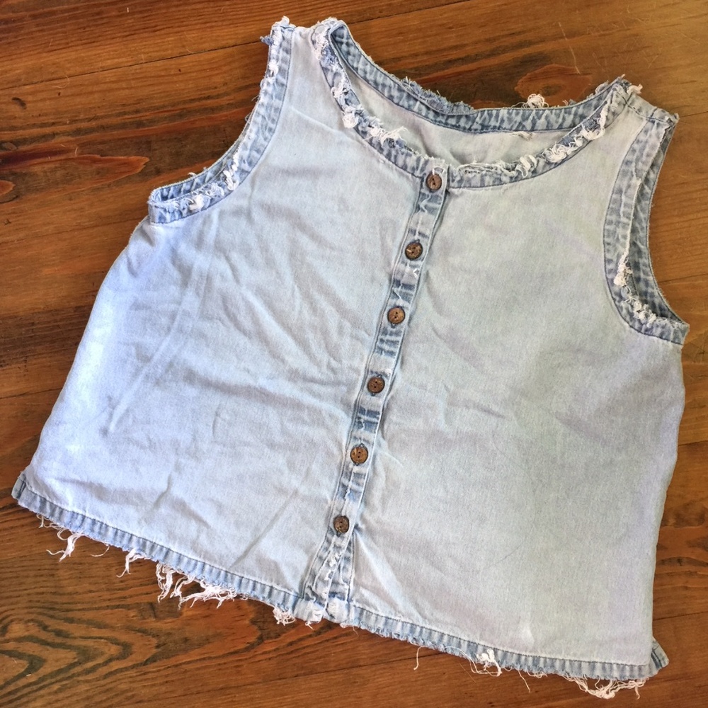 J Jill Destroyed Denim Tank Sleeveless Distressed Shredded